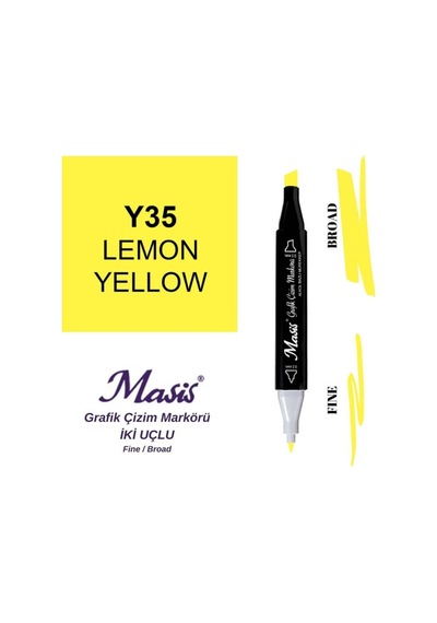 Çift Uçlu Marker Grafik Çizim Kalemi 35 Limon Sarı