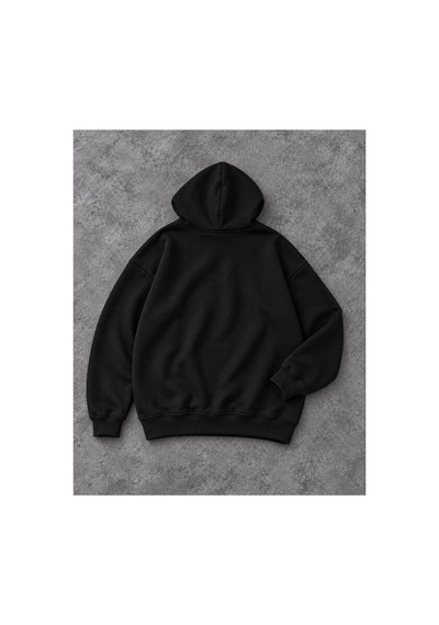 Genel Markalar Unisex Oversize Pikeli Double Face Kapüşonlu Sweatshirt Siyah