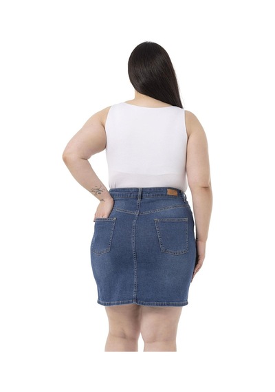 Disentis Büyük Beden Taşlama Detaylı Beş Cepli Mavi Mini Denim Etek-mavi Mavi