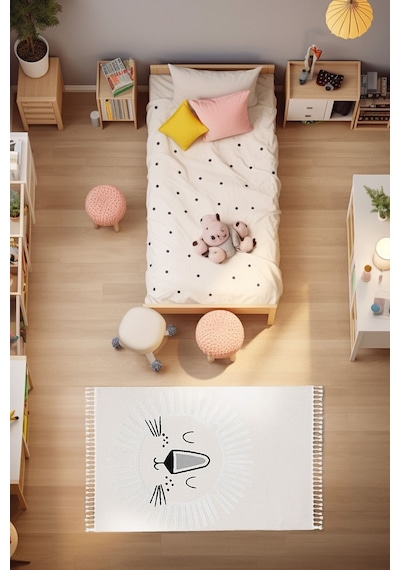 Koza Halı Sparkle Krem Aslan Figürlü Hayvan Figürlü Çocuk Odası Bebek Odası Krem