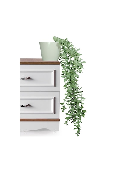 Lilac Home Parlak Beyaz Saksıda Pastel Yeşil Okaliptus Sarkıtı Yapay Çiçek
