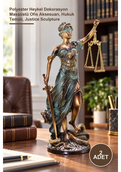 2 Adet Adalet Figürü Polyester Heykel Dekorasyon Masaüstü Ofis Aksesuarı, Hukuk Temalı, Justice Sculpture