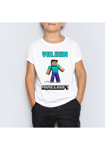 Isme Özel Minecraft Baskılı Unisex Çocuk Tişört T-Shirt Mr-04 Çok Renkli