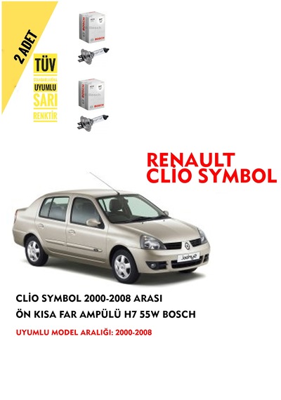 Clio Symbol 2000-2008 Arası Ön Kısa Far Ampülü 2 Adet Sarı Renk