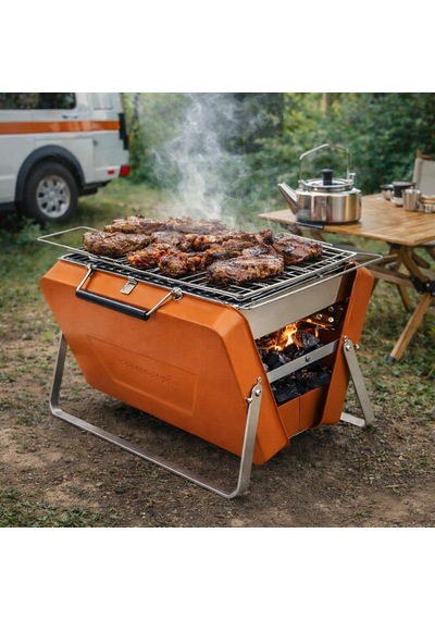 Katlanabilir Portatif Kamp Mangalı, Bavul Tipi Taşınabilir Kömürlü Bbq Izgara, Turuncu Diğer
