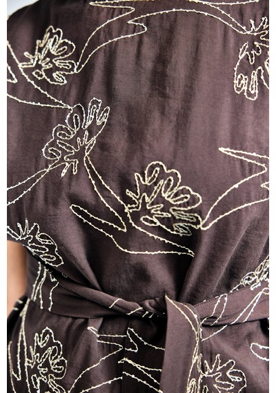 Sateen Dina Bluz - Koyu Kahve-137325