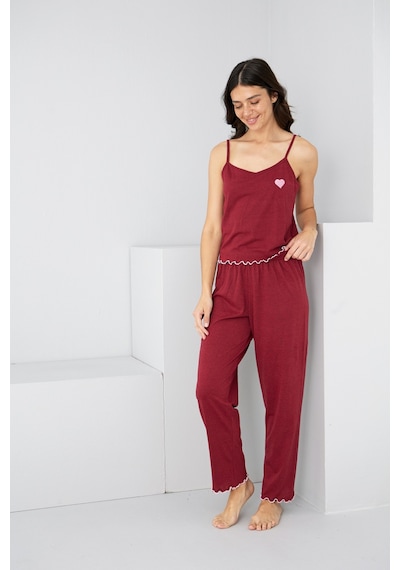 Siyah İnci İp Askılı Örme Pijama Takım 7883 Bordo