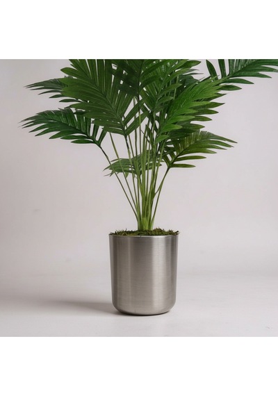 Yapay 90 Cm 20 Yaprak Mini Afrika Palmiyesi Metal Gümüş Saksı Yeşil
