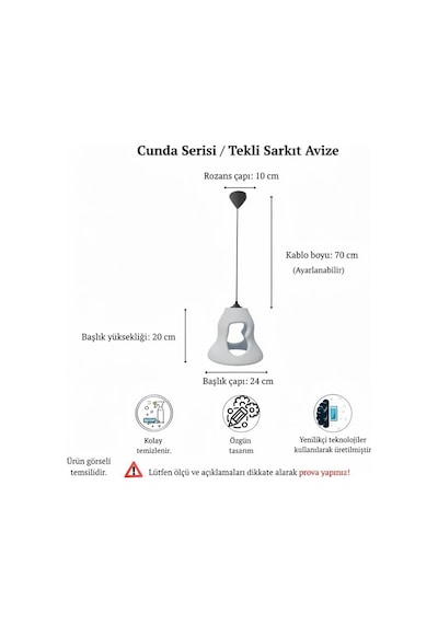 Cunda Serisi Modern Beton Görünümlü Tekli Sarkıt Avize - Mermer - Mutfak, Salon, Çocuk Odası, Hol Aydınlatması Mermer