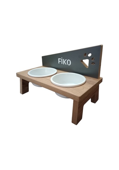 Realwood Özel İsimli Seramik Kaplı Kedi Köpek Mama Su Kabı Stantı