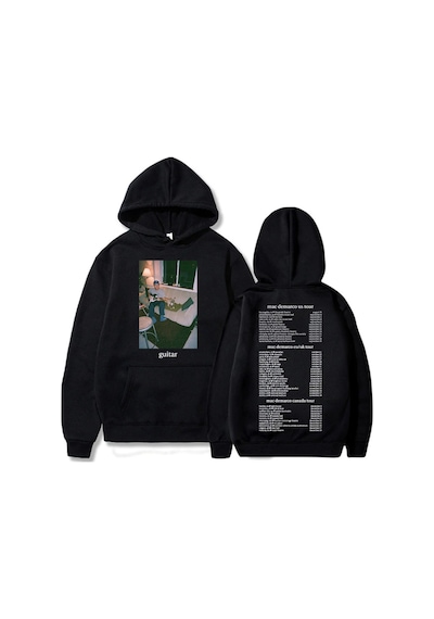 Tarzsokak Siyah Unisex Mac Demarco Gitar Turu Rahat Kapşonlu Moda Şarkıcı Grafik