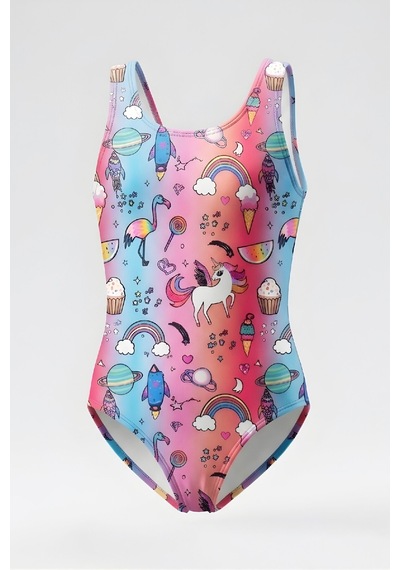 Modanino Kız Çocuk Mayokini - Görsel Desenli-2-6 Yaş 12616n Mavi - Pembe