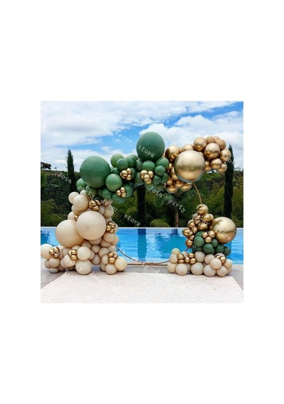 Krom Gold Koyu Yeşil Ve Ten Rengi Balon Zinciri 100 Adet Mix