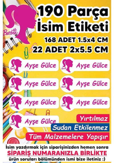 Okul Etiketi Kalem Defter Etiketi Barbi 2 Temalı Özel Isim Yazılabilen Etiket - 190 Adet