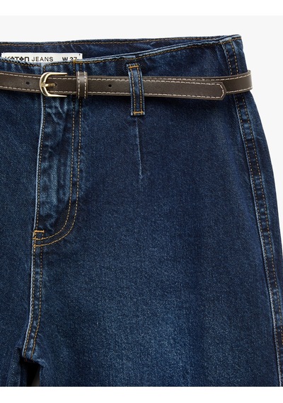 Koton Yüksek Bel Pamuklu Kemerli Kısa Geniş Paça Denim Pantolon - Wide Leg Jean Koyu İndigo 6sal40096md İndigo Koton Yüksek Bel Pamuklu Kemerli Kısa Geniş Paça Denim Pantolon - Wide Leg Jean Koyu İndigo 6sal40096md İndigo