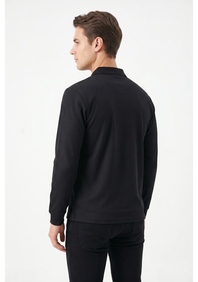 Dynamo Erkek Büyük Beden Mevsimlik Polo Yaka Cepli Sweatshirt Bgl-st05367 Siyah