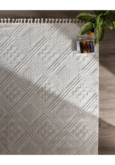 Madame Coco Rayford Saçaklı Halı - Kemik - 200x300 Cm Çok Renkli