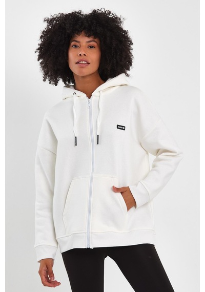 Alexandergardı Fermuarlı Kapüşonlu Oversize Sweatshirt B22-75300 Beyaz