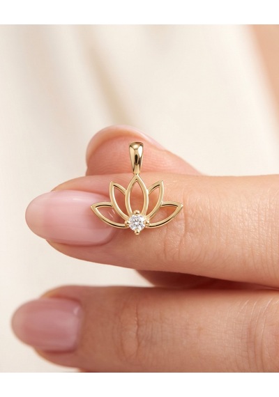 Minik Lotus Çiçeği 14 Ayar Altın Kolye Ucu