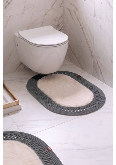 Banyo Paspası Takımı 60x100+40x60 Cm İç Trikot Bej & Antrasit Gri