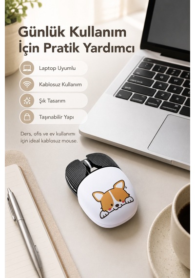 Şarjlı Bluetooth 2.4g Sessiz Kablosuz Mouse Köpek Desenli Çok Renkli Diğer
