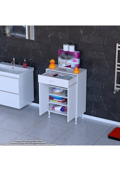 Modilayn Emir 55 X 88 X 32,5 Cm 1 Çekmece 2 Kapak 3 Raf 4 Bölme Çok Amaçlı Banyo & Mutfak Dolabı Beyaz