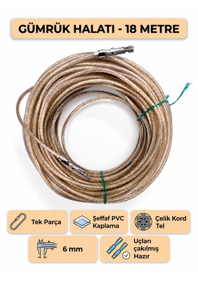 Tır Dorse Kamyon Konteyner Gümrük Halatı Galvanizli Çelik Tel 18 Metre 6mm
