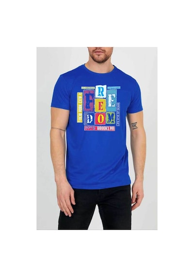Medinenur Feedom Baskılı Unisex Bisiklet Yaka Tshirt Mavi