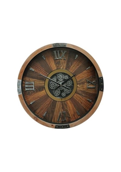 Ahşap Dönen Çarklı Otantik Kadranlı Duvar Saati, Ceviz Renk 0240-keçe-şekilli-48cm