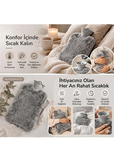 Sunup Sn-29909 Peluş Kılıflı Yumuşak Dokulu 30 Cm 2000 Ml Kapasiteli Sıcak Su Torbası
