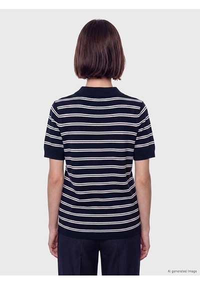 Lcw Modest Lacivert Polo Yaka Çizgili Kadın Triko Kazak