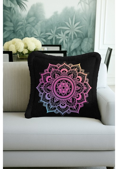 Modern Mandala Sanatı Saçaklı Yastık Kılıfı - Pastel Geçişli Bohem Siyah Püsküllü Kırlent Kılıfı Gün Doğumu Lila Modern Mandala Sanatı Saçaklı Yastık Kılıfı - Pastel Geçişli Bohem Siyah Püsküllü Kırlent Kılıfı Gün Doğumu Lila