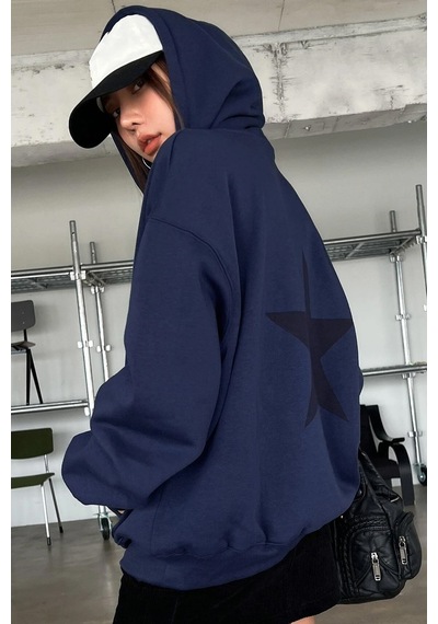 Unisex Star Baskılı Sweatshirt Lacivert