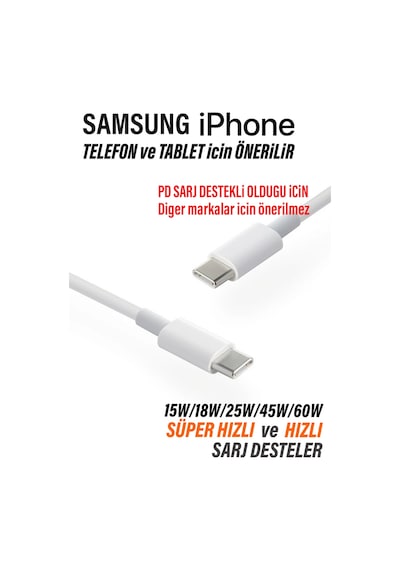 Diğer - Beyaz - Samsung Uyumlu A53 A54 A55 A56 A57 Hızlı Şarj Kablosu Type-c - Type-c Şarj Kablosu 60w