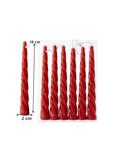 12 Adet Kıvrımlı Şamdan Mumu Kırmızı 16 Cm Dekoratif Uzun Mum Seti Kırımızı