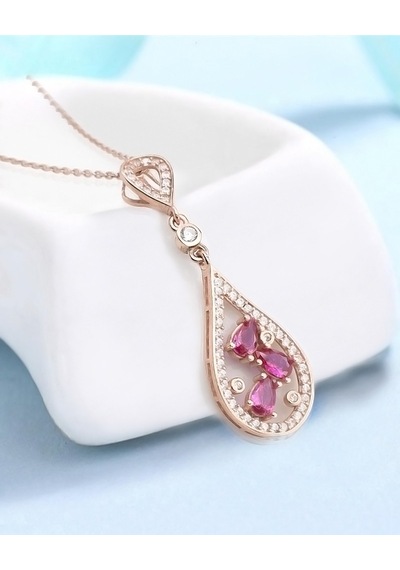 Brezza Lusso Jewelry Rubalit Turmalin Rose Gold Histryum Kadın Gümüş Kolye 45 CM 45 CM