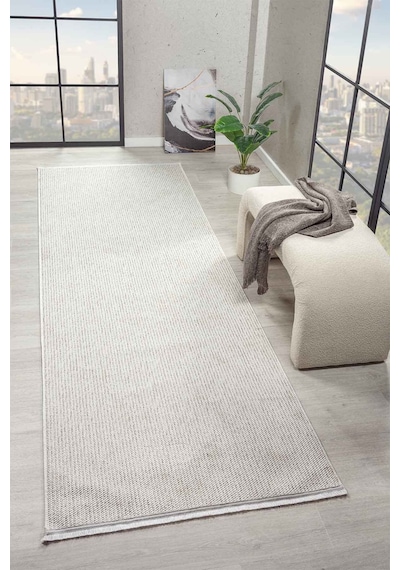 Mariesse Home Naturel Bukleli Yumuşak Dokulu Beyaz Bej Iskandinav Koridor Kesme Yolluk Dokuma Halı