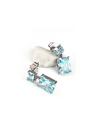 Sky Diamond Blue Aquamarin Taşlı 925ayar Gümüş Üzerine Altın Kaplama Küpe 50311883