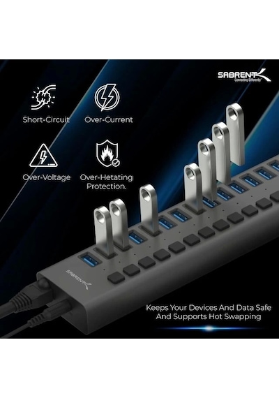 Sabrent Çok Bağlantı Noktalı Usb 3.0 Ve Şarj Hub Hb-u930 16-port