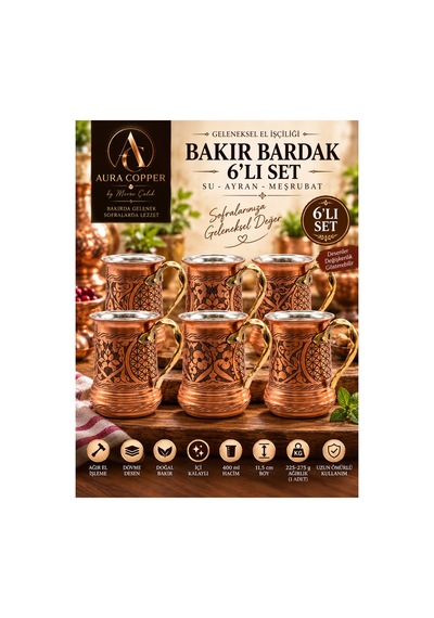 6 Lı Ağır El İşlemeli Bakır Ayran Bardağı Seti 400 Ml İçi Kalaylı Kulplu Su Meşrubat Bardağı Kupa - Bakır Bileklik Hediyedir Trs-0163 6 Lı Ağır El İşlemeli Bakır Ayran Bardağı Seti 400 Ml İçi Kalaylı Kulplu Su Meşrubat Bardağı Kupa - Bakır Bileklik Hediyedir Trs-0163