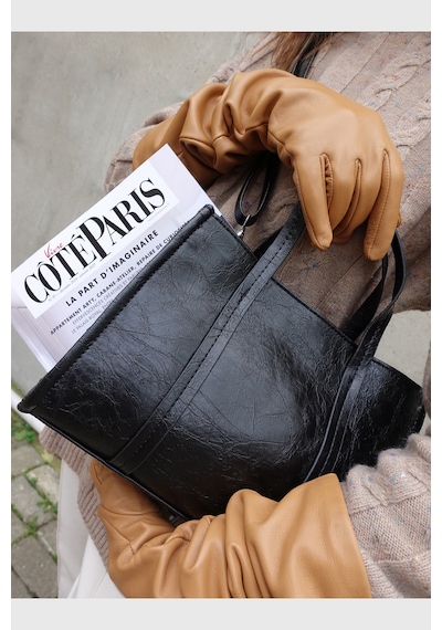 Housebags Siyah Deri Görünümlü Çift Askılı Tote Bag 253 Siyah