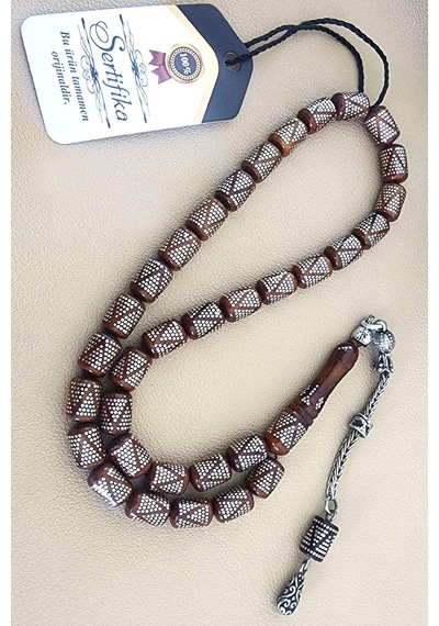 925 Ayar Gümüş Kakmalı 8 X 11 Mm Tane Boıyutlu Özel Usta İşi Kuka Tesbih