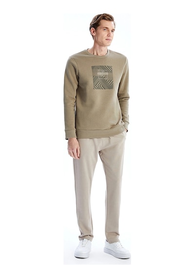 LC Waikiki Lcwaıkıkı Classic Kahverengi Bisiklet Yaka Baskılı Erkek Kalın Sweatshirt Açıkkahverengi