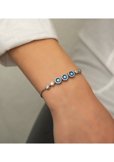 Papatya Silver 925 Ayar Gümüş Üçlü Nazar Mineli Bileklik