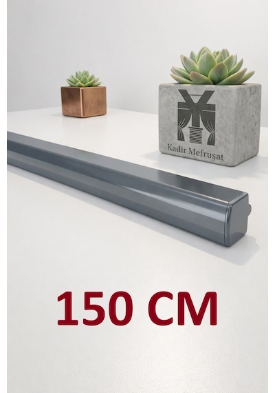 Antrasit Dekoratif Ray Alüminyum 2 Kanallı Dekoratif Metal Perde Kornişi Antrasit150cm - 855867284 Antrasit150cm