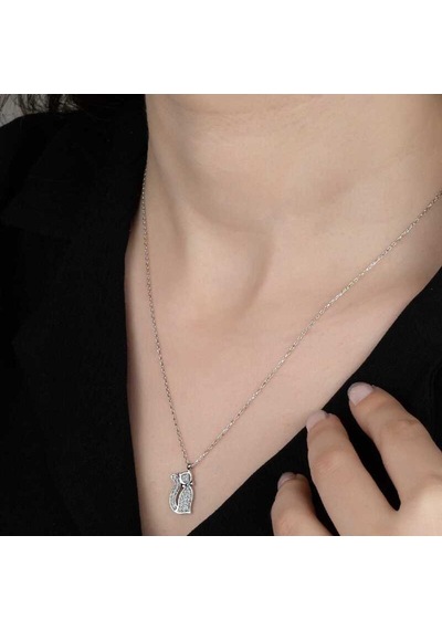 Swarovski Taşlı Gümüş Kedi Kadın Kolye (520699195)