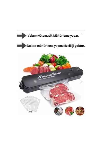 Zensaas41 Vacuum Sealer Gıda Vakum Ve Mühürleme Makinesi 10 Plastik Poşet Hediyeli Zensaa56 Renkli