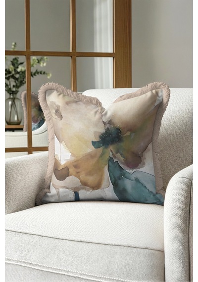 Soyut Çiçek Tasarım Saçaklı Yastık Kılıfı - Sanatsal Floral Bej Mavi Vizon Püsküllü Kırlent Kılıfı Serin Rota Ritüel Soyut Çiçek Tasarım Saçaklı Yastık Kılıfı - Sanatsal Floral Bej Mavi Vizon Püsküllü Kırlent Kılıfı Serin Rota Ritüel
