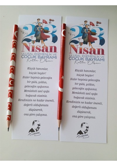 23 Nisan Hediyesi Bayrak Baskılı Kalem Ve Kart 30 Adet Çok Renkli