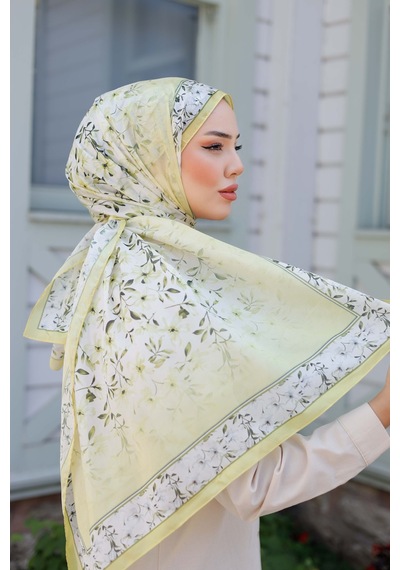 Mimiyum Lemon Flower Nayf İpek Şal - Limon Sarısı